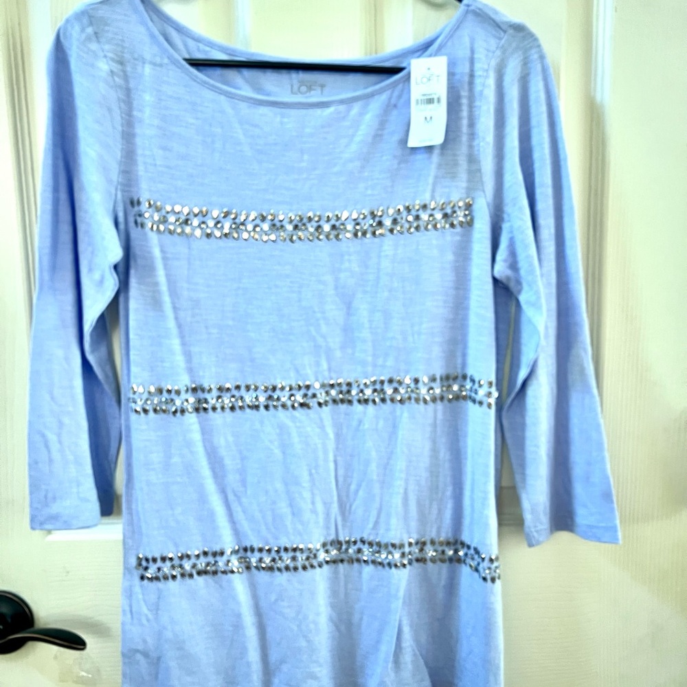 NWT LOFT light blue stretchy embellished top
